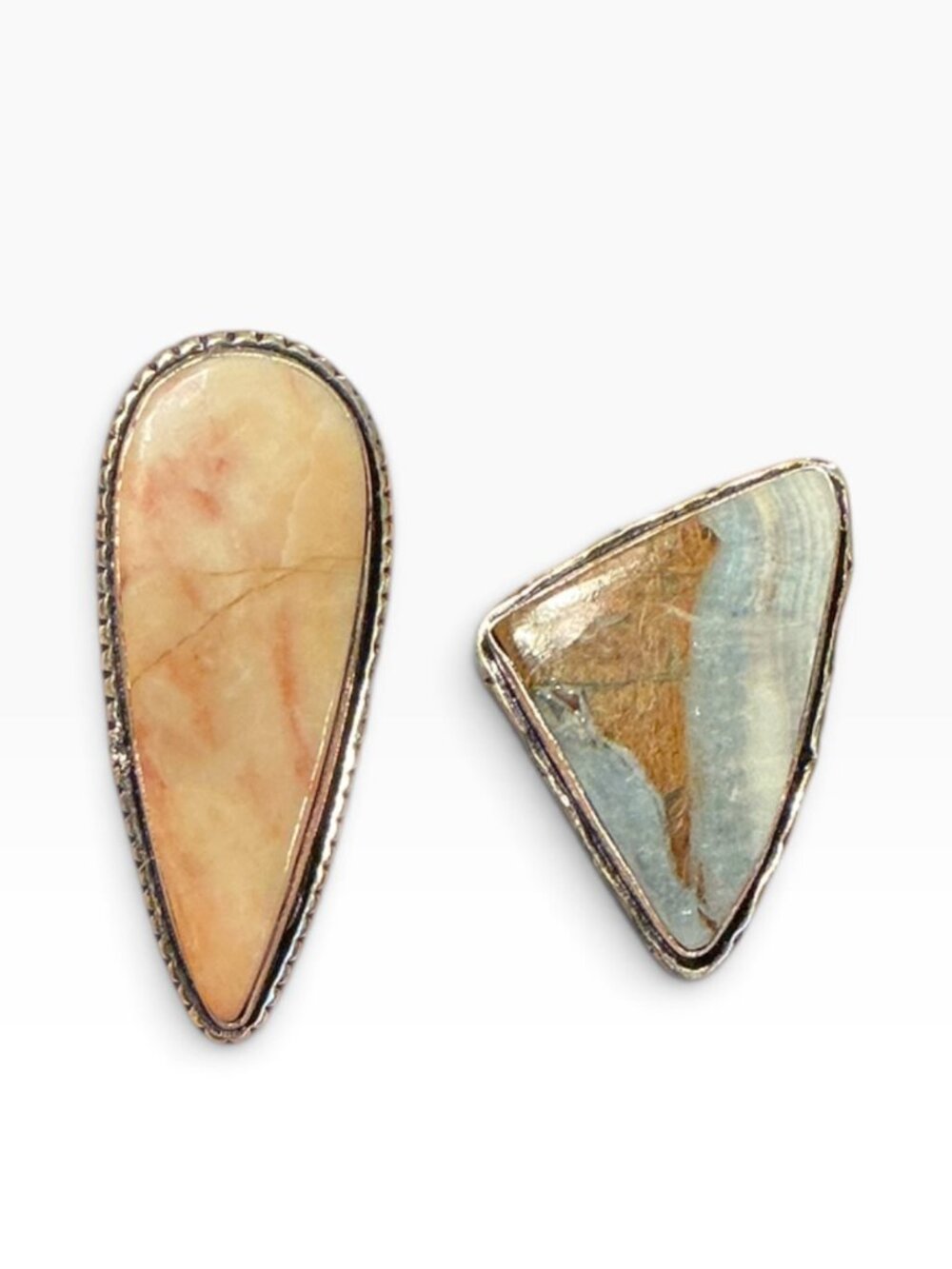 Vintage Stone Statement Rings Lot of 2 Southwest Style Silver Tone Size 6/6.5